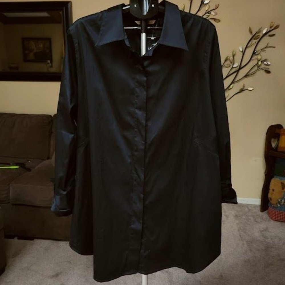 Soft Surroundings Black Button-Front Shirt Shirt Dress